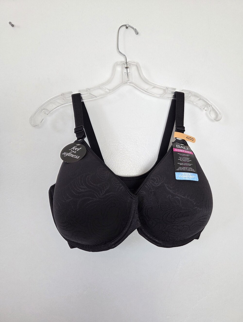 NEW Bali Cool Comfort Front Clasp Bra 42DD Black Underwire Lined Cup Support